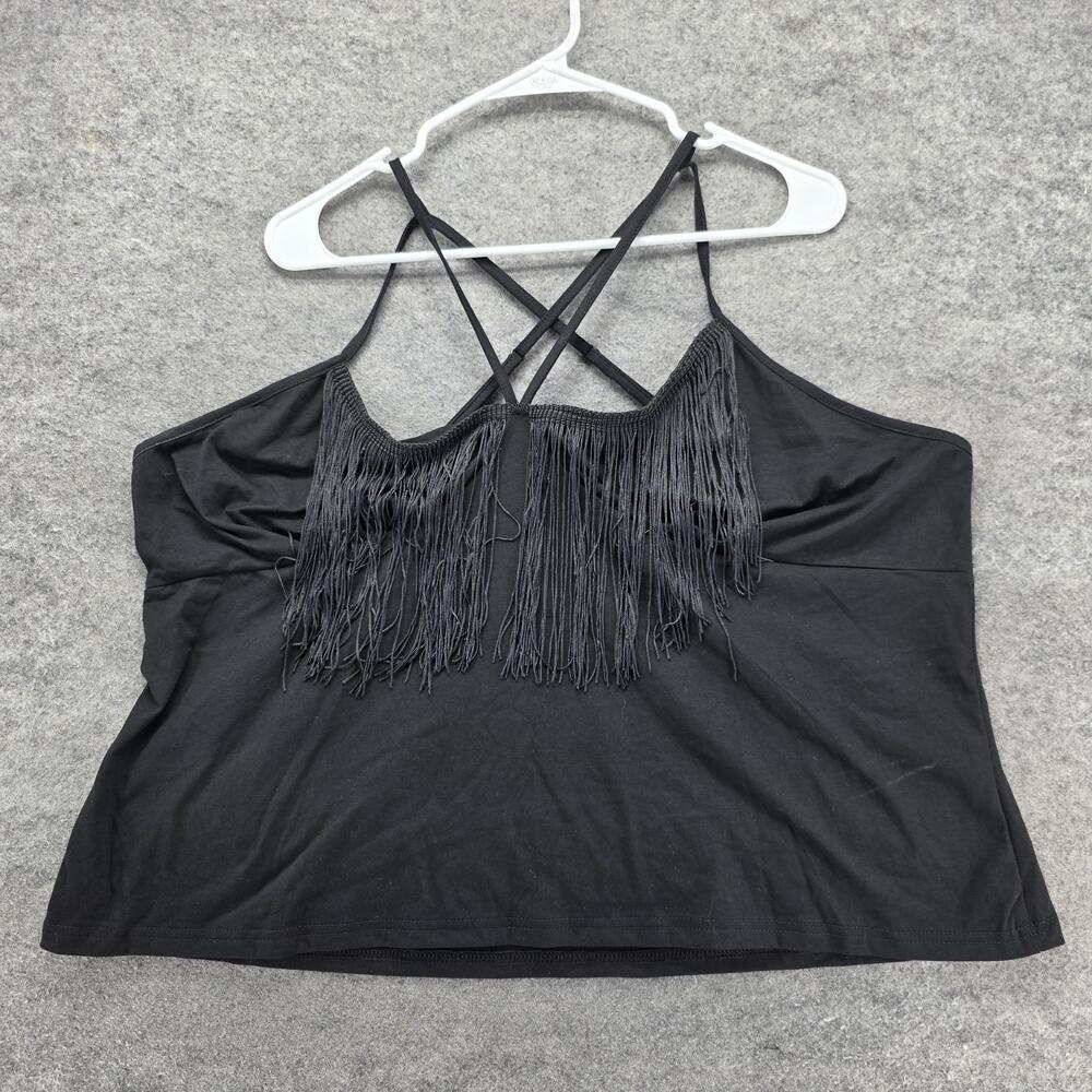 SHEIN FIT+ Tank Womens US 24/26 Black Camisole Strappy Fringe Adjustable